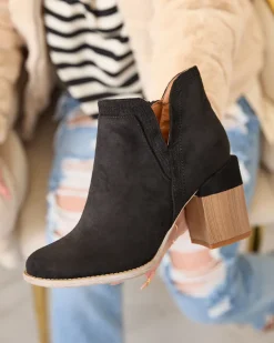 Sale Czarne botki na kwadratowym obcasie Lemere Botki Bez Ocieplenia|Botki Na Słupku