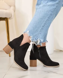 Sale Czarne botki na kwadratowym obcasie Lemere Botki Bez Ocieplenia|Botki Na Słupku