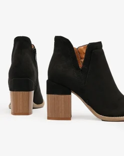 Sale Czarne botki na kwadratowym obcasie Lemere Botki Bez Ocieplenia|Botki Na Słupku