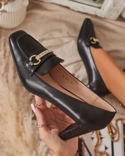 Clearance Czarne czółenka damskie na słupku Kolalic Klasyczne