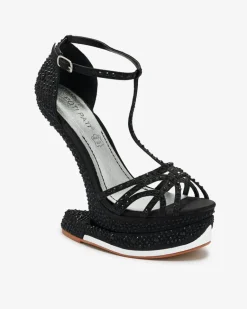 New Czarne czółenka damskie z cyrkoniami Nekko Klasyczne|Sandały Na Koturnie