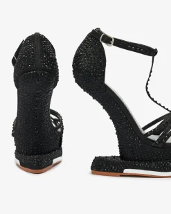 New Czarne czółenka damskie z cyrkoniami Nekko Klasyczne|Sandały Na Koturnie