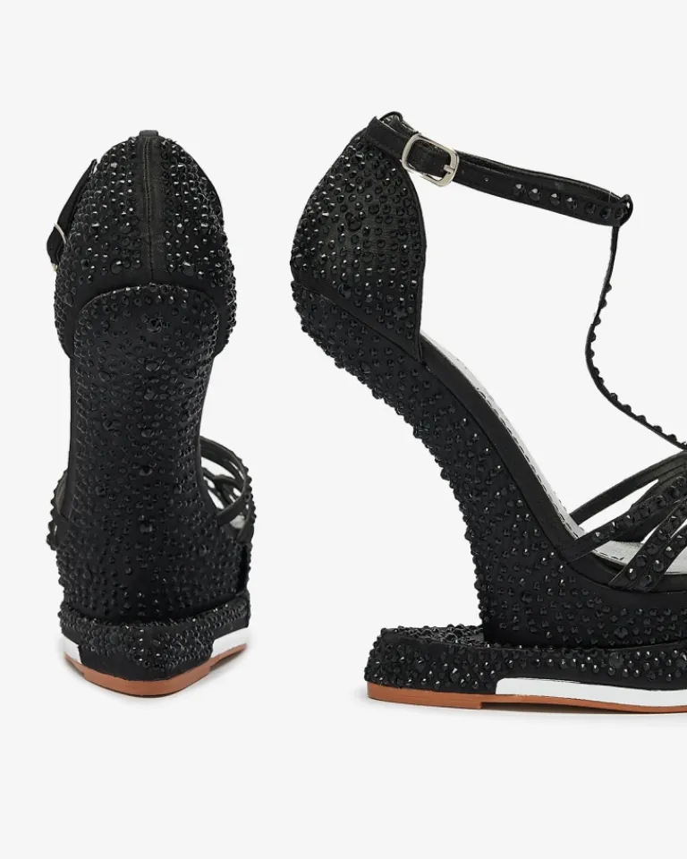 New Czarne czółenka damskie z cyrkoniami Nekko Klasyczne|Sandały Na Koturnie