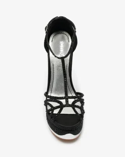 New Czarne czółenka damskie z cyrkoniami Nekko Klasyczne|Sandały Na Koturnie