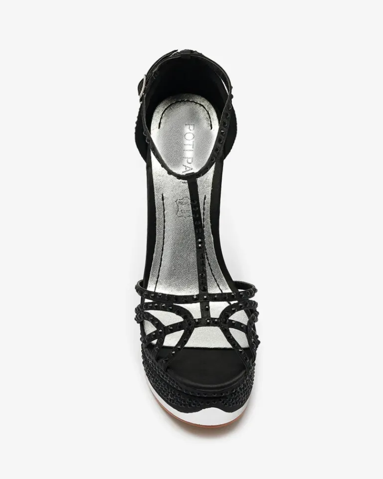 New Czarne czółenka damskie z cyrkoniami Nekko Klasyczne|Sandały Na Koturnie