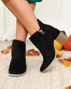 Hot Czarne damskie botki na słupku i z wycięciem Neafla Botki Bez Ocieplenia|Botki Na Płaskim Obcasie