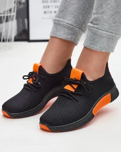 Discount Czarne damskie buty sportowe z pomarańzowymi wstawkami Keteti Damskie Bieganie, Ćwiczenia I Trening