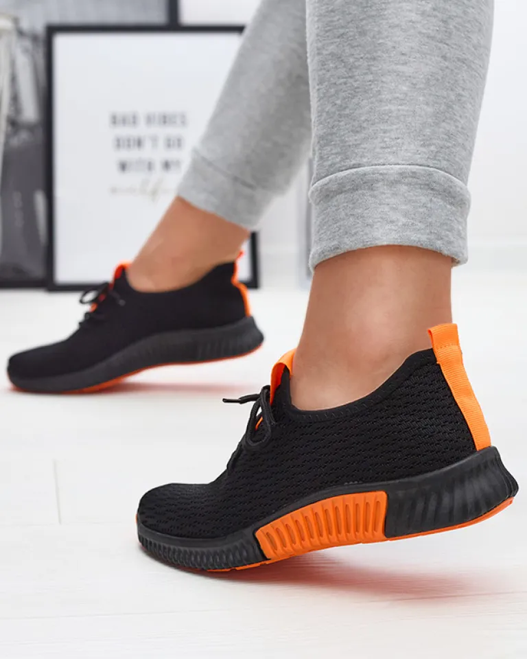 Discount Czarne damskie buty sportowe z pomarańzowymi wstawkami Keteti Damskie Bieganie, Ćwiczenia I Trening