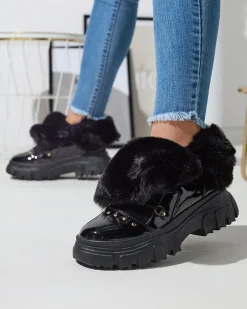 Best Czarne damskie sznurowane buty a'la śniegowce Fentes Śniegowce