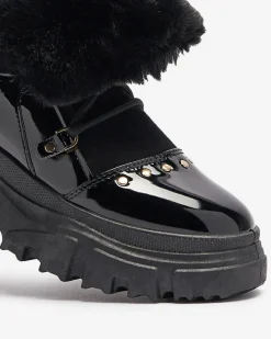 Best Czarne damskie sznurowane buty a'la śniegowce Fentes Śniegowce