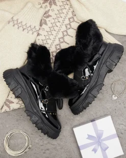 Best Czarne damskie sznurowane buty a'la śniegowce Fentes Śniegowce