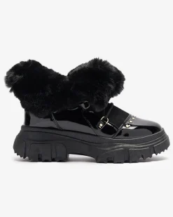 Best Czarne damskie sznurowane buty a'la śniegowce Fentes Śniegowce