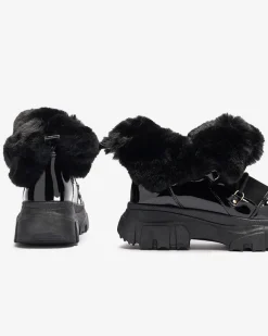 Best Czarne damskie sznurowane buty a'la śniegowce Fentes Śniegowce