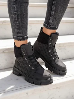 Clearance Czarne damskie ocieplane botki typu trapery Hogenaf Trapery|Botki Z Delikatnym Ociepleniem