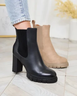 Best Czarne damskie botki na wysokim obcasie Seihay Botki Z Delikatnym Ociepleniem|Botki Na Słupku