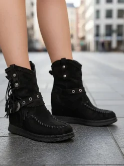 Online Czarne damskie botki z ukrytym koturnem Dibisa Botki Bez Ocieplenia|Kowbojki