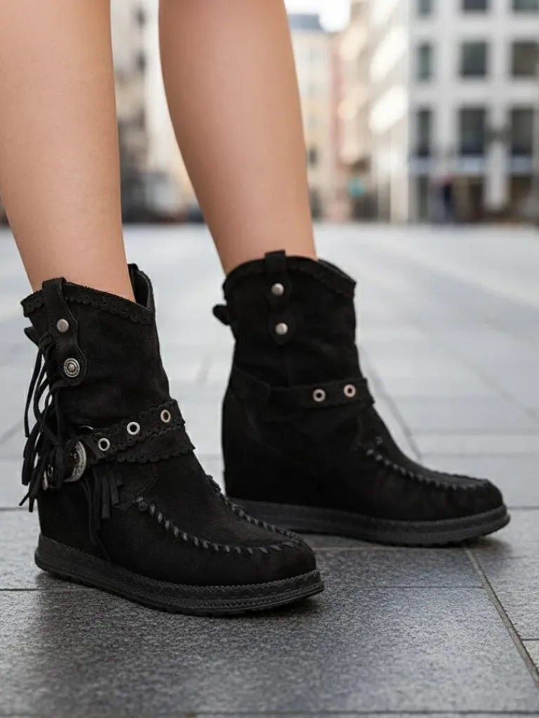 Online Czarne damskie botki z ukrytym koturnem Dibisa Botki Bez Ocieplenia|Kowbojki