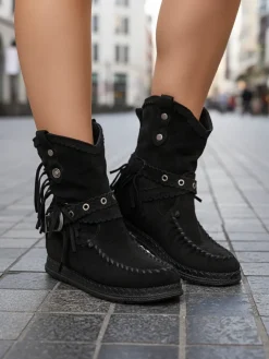 Online Czarne damskie botki z ukrytym koturnem Dibisa Botki Bez Ocieplenia|Kowbojki