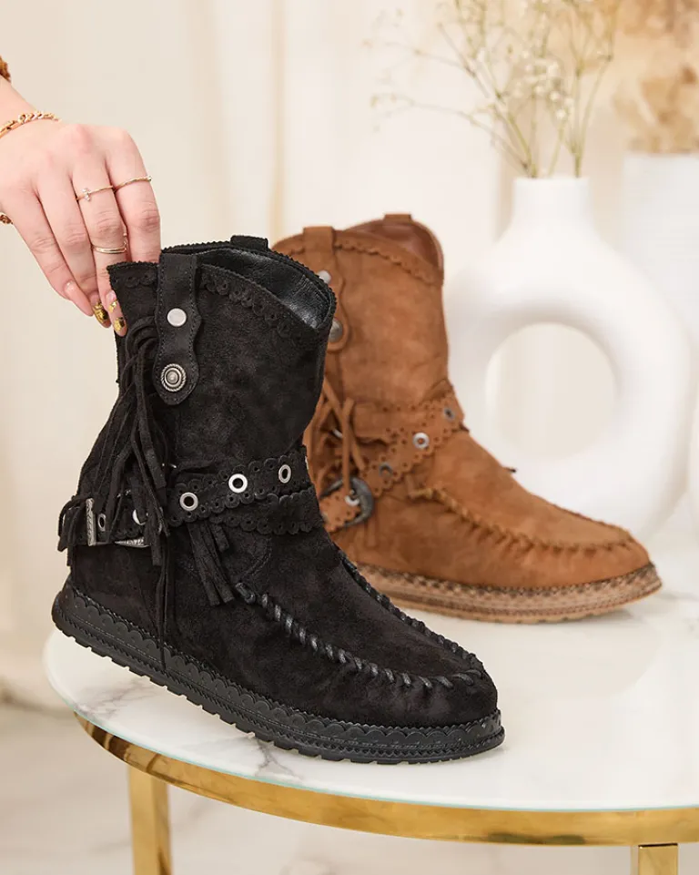 Online Czarne damskie botki z ukrytym koturnem Dibisa Botki Bez Ocieplenia|Kowbojki