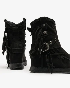 Online Czarne damskie botki z ukrytym koturnem Dibisa Botki Bez Ocieplenia|Kowbojki