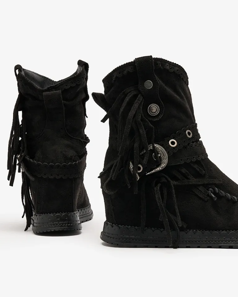 Online Czarne damskie botki z ukrytym koturnem Dibisa Botki Bez Ocieplenia|Kowbojki