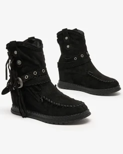 Online Czarne damskie botki z ukrytym koturnem Dibisa Botki Bez Ocieplenia|Kowbojki