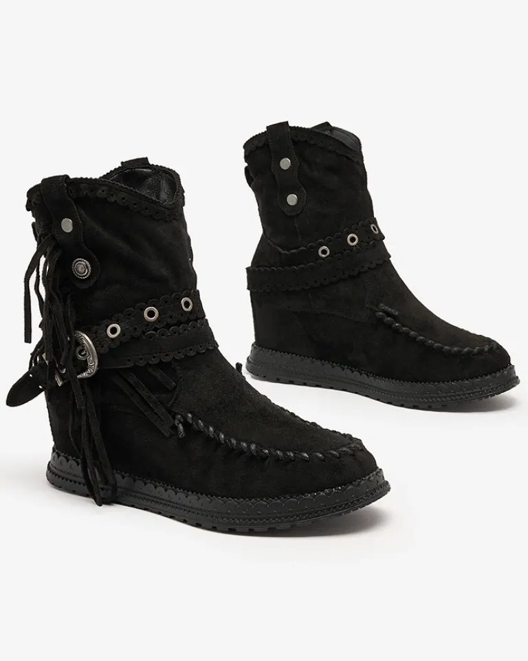 Online Czarne damskie botki z ukrytym koturnem Dibisa Botki Bez Ocieplenia|Kowbojki