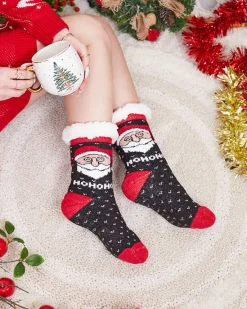 Outlet Czarne damskie skarpetki ze świątecznym wzorem Skarpetki