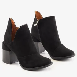 Sale Czarne damskie botki na słupku z wycięciami Namibia Botki Bez Ocieplenia|Botki Na Słupku