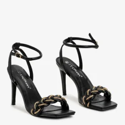 Discount Czarne damskie sandały na szpilce Tenedi Szpilki|Sandały Na Szpilce