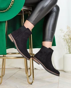 Clearance Czarne damskie botki a'la sztyblety z eko-zamszu Veysi Sztyblety|Botki Na Płaskim Obcasie
