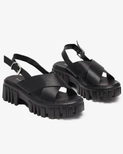 Sale Czarne damskie sandały na masywnej podeszwie Otida Buty Na Wielkie Wyjście|Sandały Na Słupku