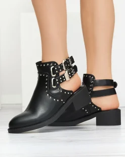 Online Czarne damskie botki z wycięciami Dlagona Botki Bez Ocieplenia|Botki Na Płaskim Obcasie