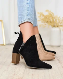 New Czarne damskie botki na wyższym słupku Swerros Botki Bez Ocieplenia|Botki Na Słupku