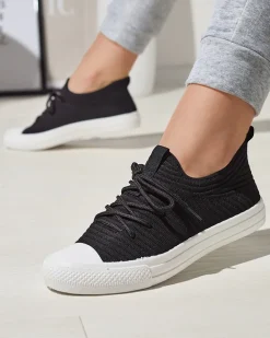 Sale Czarne damskie prążkowane trampki Manfer Trampki