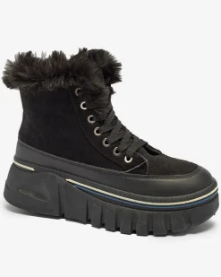 Discount Czarne damskie sznurowane buty a'la śniegowce na platformie Neatesa Śniegowce|Botki Z Grubym Ociepleniem