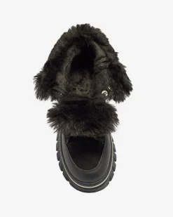 Discount Czarne damskie sznurowane buty a'la śniegowce na platformie Neatesa Śniegowce|Botki Z Grubym Ociepleniem