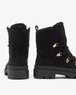 New Czarne damskie ocieplane botki typu trapery z kożuszkiem Lery Walk Trapery|Botki Sznurowane