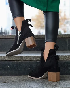 New Czarne damskie botki na kwadratowym słupku Darera Botki Bez Ocieplenia|Botki Na Słupku