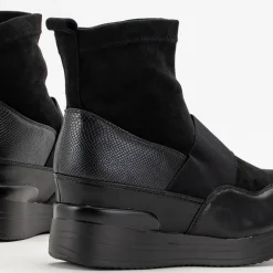 Online Czarne damskie wsuwane botki z tłoczeniem Keleda Botki Z Delikatnym Ociepleniem|Botki Na Koturnie