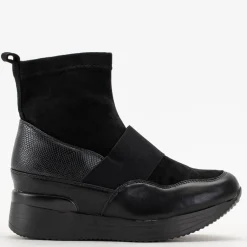 Online Czarne damskie wsuwane botki z tłoczeniem Keleda Botki Z Delikatnym Ociepleniem|Botki Na Koturnie