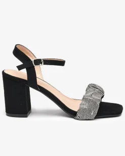 Discount Czarne damskie sandałki na słupku z cyrkoniami Triesta Buty Na Wielkie Wyjście|Sandały Na Słupku