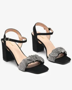 Discount Czarne damskie sandałki na słupku z cyrkoniami Triesta Buty Na Wielkie Wyjście|Sandały Na Słupku