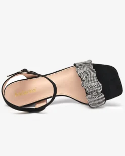 Discount Czarne damskie sandałki na słupku z cyrkoniami Triesta Buty Na Wielkie Wyjście|Sandały Na Słupku