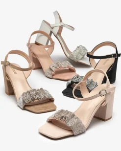 Discount Czarne damskie sandałki na słupku z cyrkoniami Triesta Buty Na Wielkie Wyjście|Sandały Na Słupku