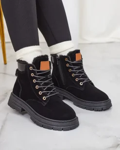 Best Czarne damskie ocieplane botki typu trapery Radoras Trapery|Botki Z Delikatnym Ociepleniem