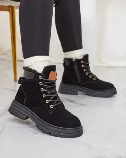 Best Czarne damskie ocieplane botki typu trapery Radoras Trapery|Botki Z Delikatnym Ociepleniem