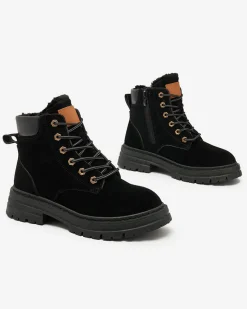 Best Czarne damskie ocieplane botki typu trapery Radoras Trapery|Botki Z Delikatnym Ociepleniem