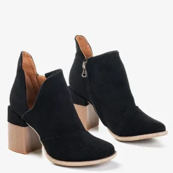 New Czarne damskie botki na słupku z wycięciami Cintura Botki Bez Ocieplenia|Botki Na Słupku