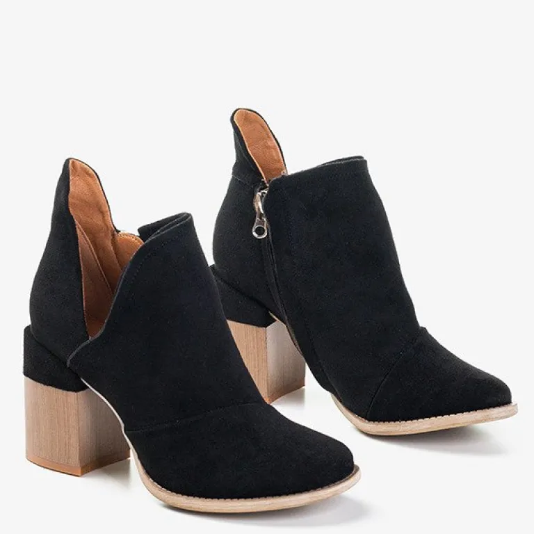 New Czarne damskie botki na słupku z wycięciami Cintura Botki Bez Ocieplenia|Botki Na Słupku